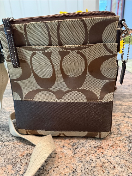 Coach Handbags - Coach Tan and Brown Signature Canvas Messenger Bag